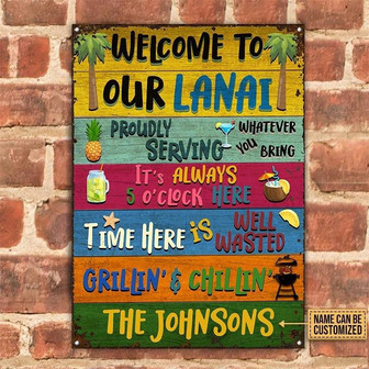 Metal Sign- Welcome To Our Lanai Rectangle Metal Sign Custom Name Colorful Background - Thegiftio UK
