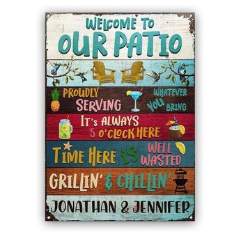 Metal Sign- Welcome To Our Patio Blue Design Rectangle Metal Sign Custom Name - Thegiftio UK
