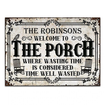 Metal Sign- Welcome To The Porch Black Design Flower Ornaments Rectangle Metal Sign Custom Name - Thegiftio UK