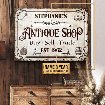 Metal Sign- White Theme Antique Sell Buy Trade Rectangle Metal Sign Custom Name Year - Thegiftio UK