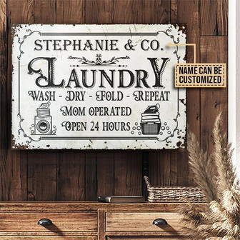 Metal Sign- White Theme Black Text Laundry Room Mom Operated Rectangle Metal Sign Custom Name - Thegiftio UK