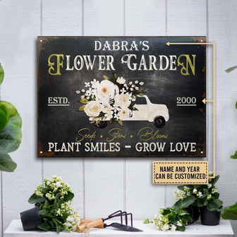 Metal Sign- White Car With Flower Rectangle Metal Sign Custom Name Year - Thegiftio UK