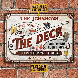Metal Sign- White Theme The Deck Rectangle Shape Rectangle Metal Sign Custom Name Place - Thegiftio UK