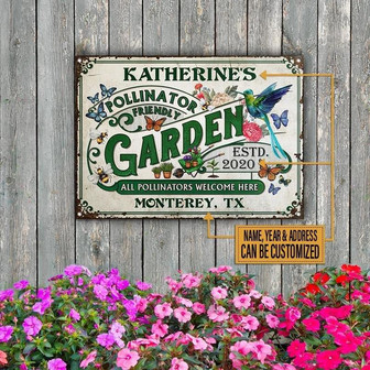 Metal Sign- White Theme Garden Pollinator Friendly Rectangle Metal Sign Custom Name Year Address Green Design - Thegiftio UK