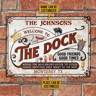 Metal Sign- White Background Dock Grilling Red Text Rectangle Metal Sign Custom Name Place - Thegiftio UK