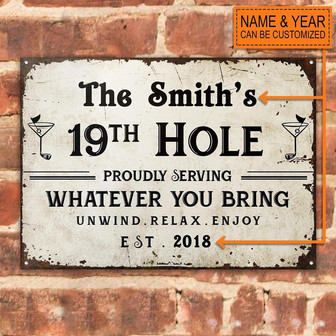 Metal Sign- White Background Golf 19th Hole Custom Name And Year Rectangle Metal Sign Nice Design - Thegiftio UK