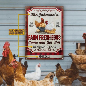 Metal Sign- White And Yellow Chicken Rectangle Metal Sign Custom Name Year Place - Thegiftio UK