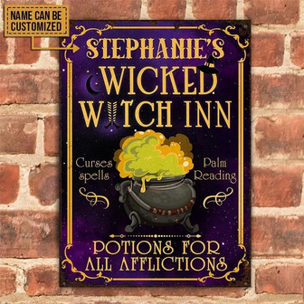 Metal Sign- Witch Inn Potions For All Affliction Rectangle Metal Sign Custom Name Purple Theme - Thegiftio