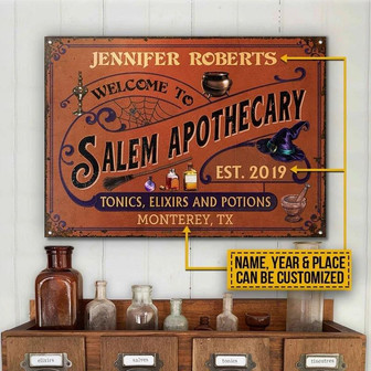 Metal Sign- Witch Salem Apothecary Orange Rectangle Metal Sign Custom Name Year Place - Thegiftio