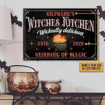 Metal Sign- Witch Witches Kitchen Rectangle Metal Sign Custom Name Year Black Theme - Thegiftio