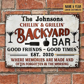 Metal Sign- Backyard Bar Where Memories Are Made Custom Name Year Rectangle Metal Sign Pretty Design - Thegiftio