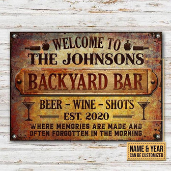 Metal Sign- Backyard Bar Rustic Design Rectangle Metal Sign Custom Name Year - Thegiftio UK