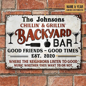 Metal Sign- Backyard Bar White Theme Rectangle Metal Sign Custom Name Year Beautiful Style - Thegiftio UK