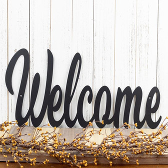 Metal Welcome Sign Farmhouse Decor Outdoor Wall Art Welcome Sign For Front Porch Lake House Decor Matte Black Show - Thegiftio UK