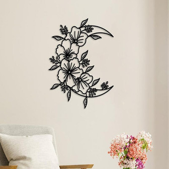 Moon Flower Metal Wall Art , Metal Moon Flower Wall Hanging Art, Metal Wall Decor - Thegiftio