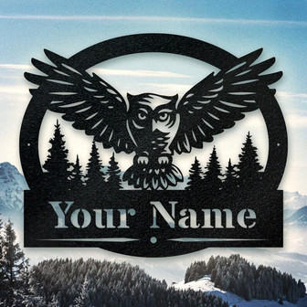 Owl in Flight Monogram – Metal Owl Sign - Thegiftio UK