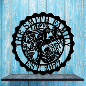 Personality Tropical Metal Wall Decor Parrot Birds with Tropical Plant Leaves Metal Wall Sculpture Hawaiian Themed Hanging Artwork,Metal Art - Thegiftio UK