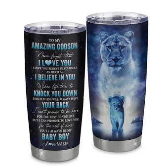 Personalized To My Amazing Godson From Godmother Stainless Steel Tumbler Cup Lion Never Forget I Love You Godson Birthday Graduation Christmas Travel Mug - Thegiftio