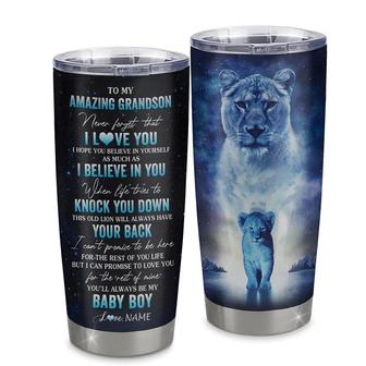 Personalized To My Amazing Grandson From Grandma Nana Stainless Steel Tumbler Cup Lion Never Forget I Love You Grandson Birthday Graduation Christmas Travel Mug - Thegiftio UK