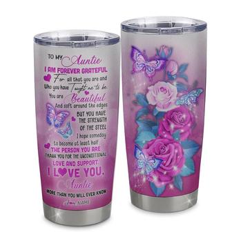 Personalized To My Auntie From Niece Nephew Stainless Steel Tumbler Cup Butterfly I Am Forever GrateFul Auntie Mothers Day Birthday Christmas Travel Mug - Thegiftio UK
