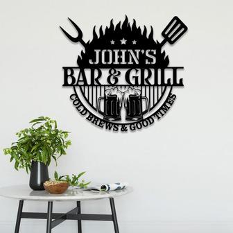 Personalized Bar and Grill Metal Wall Art, Cold Brews And Good Times, Custom Bar Room Decor - Thegiftio