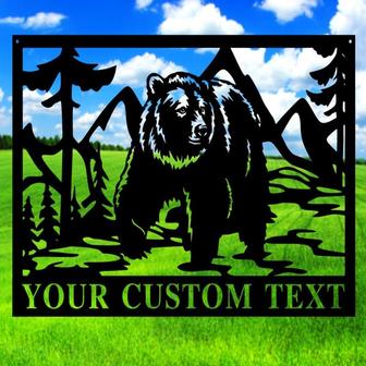 Personalized Bear Metal Wall Art, Custom Metal Sign, Nature Wall Art, Mountain Scene, Bear Sign, Mountain Home, Cabin Sign - Thegiftio UK