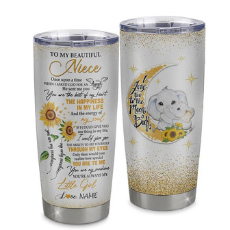 Personalized To My Beautiful Niece From Aunt Uncle Auntie Stainless Steel Tumbler Cup I Love You To Moon Elephant Sunflower Niece Birthday Christmas Travel Mug - Thegiftio
