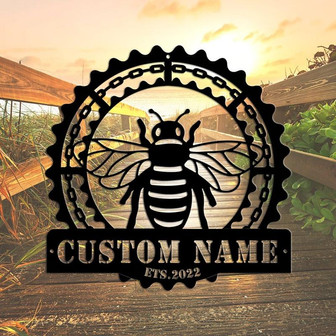 Personalized Bee Metal Sign, Farm Beehive Hive Sign, Custom Front Door Welcome Bees, Antique Indoor/Outdoor Metal Art, Housewarming Gift