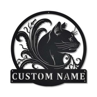 Personalized Black Cat Floral Metal Sign Art | Custom Black Cat Floral Metal Sign - Thegiftio UK