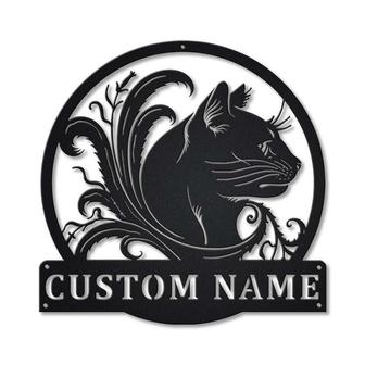 Personalized Black Cat Floral Metal Sign Art | Custom Black Cat Floral Metal Sign | Animal Funny | Pets Gift - Thegiftio UK