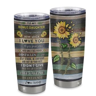 Personalized To My Bonus Daughter From Step Mom Stainless Steel Tumbler Cup Always Remember How Much I Love You Wood Sunflower Stepdaughter Birthday Christmas Travel Mug - Thegiftio UK