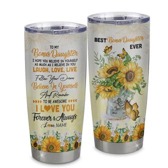Personalized To My Bonus Daughter From Step Mom Stainless Steel Tumbler Cup Laugh Love Live Butterfly Sunflower Step Daughter Birthday Graduation Christmas Travel Mug - Thegiftio UK