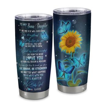 Personalized To My Bonus Daughter From Stepmom Stainless Steel Tumbler Cup Be Brave Be Stronger Butterfly Sunflower Stepdaughter Birthday Graduation Christmas Travel Mug - Thegiftio UK