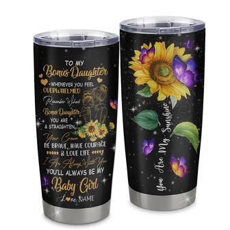 Personalized To My Bonus Daughter From Stepmom Stainless Steel Tumbler Cup You Are My Sunshine Sunflower Butterfly Stepdaughter Birthday Graduation Christmas Travel Mug - Thegiftio UK