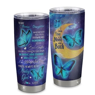 Personalized To My Bonus Daughter From Stepmother Stainless Steel Tumbler Cup Butterfly I Love You To The Moon Stepdaughter Birthday Graduation Christmas Travel Mug - Thegiftio UK