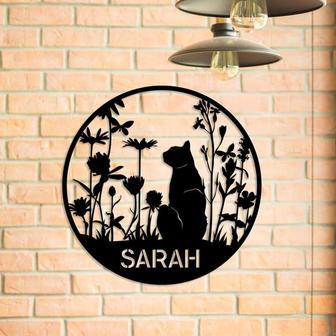 Personalized Cat In Garden Metal Sign, Custom Pet Housewarming Metal Art, Anniversary Gift For Cat Lovers - Thegiftio UK