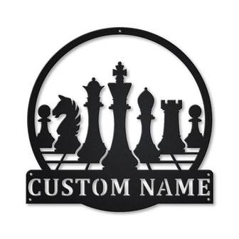 Personalized Chess Monogram Metal Sign Art | Custom Chess Metal Wall Art | Chess Antler Decor | Housewarming Outdoor Metal Sign - Thegiftio