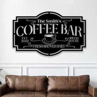 Personalized Coffee Bar Metal Wall Art, Coffee bar sign Freshly Brewed daily, Custom Housewarming Gift - Thegiftio UK