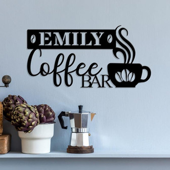Personalized Coffee Bar Metal Wall Art, Custom Coffee Drink Lover Name Sign, Gift for Coffee Shop Owner - Thegiftio