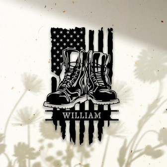 Personalized Combat Boots Metal Sign, Custom Army Wall Art For Home Decor, Soldier Gift, Military Gift, Veteran Gift - Thegiftio