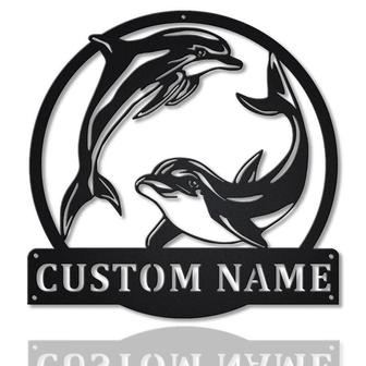 Personalized Couple Dolphin Metal Sign Art | Custom Dolphin Metal Sign | Beach Funny Gift | Birthday Gift - Thegiftio UK