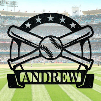 Personalized Cut Metal Sign Baseball Name, Custom Laser Cut Metal Signs, Metal Cut Out Signs Baseball - Thegiftio