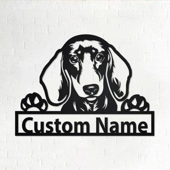 Personalized Dachshund Cut Metal Sign, Dog Lover Custom Name Metal Wall Art, Laser Cut Metal Signs Dachshund - Thegiftio UK