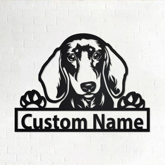 Personalized Dachshund Cut Metal Sign, Dog Lover Custom Name Metal Wall Art, Laser Cut Metal Signs Dachshund - Thegiftio