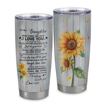 Personalized To My Daughter From Mom Dad Mother Stainless Steel Tumbler Cup Sunflower Wood Laugh Love Live Daughter Birthday Graduation Christmas Travel Mug - Thegiftio
