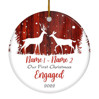 Personalized Deer First Christmas Engaged Ornament Gifts for Couple Spouses Newly Married Anniversary Day Christmas Tree Ornament - Thegiftio UK