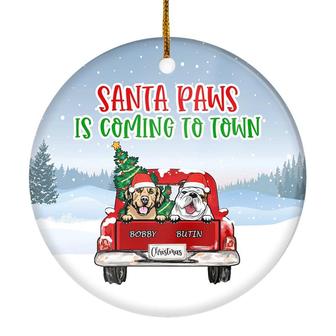 Personalized Dog Ornament Christmas Red Car Santa Is Coming To Town Pet Custom Gift for Dog Lovers Customized Christmas Tree Ornament - Thegiftio UK