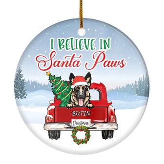 Personalized Dog Ornament Christmas Red Car I Believe In Santa Paws Pet Custom Gift For Dog Lovers Customized Christmas Tree Ornament - Thegiftio UK