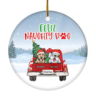 Personalized Dog Ornament Christmas Red Feliz Naughty Dog Pet Custom Gift for Dog Lovers Customized Christmas Tree Ornament - Thegiftio