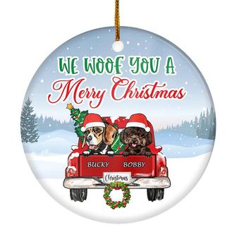 Personalized Dog Ornament Red Car We Woof You A Merry Christmas Pet Custom Gift For Dog Lovers Customized Christmas Tree Ornament - Thegiftio UK